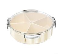 Honseadek Vassoio da portata diviso con coperchio, 45 scomparti, scatola per frutta e caramelle, cibo, frutta, snack, contenitore per parte (argento latte rotondo)