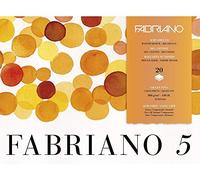 Honsell 19100261 Fabriano "5" - Cartoncino per acquerelli, bianco naturale, grana fine, 300 g/m², 36 x 51 cm, 20 fogli, blocco 4 incollato su entrambi i lati, senza cloro e acidi