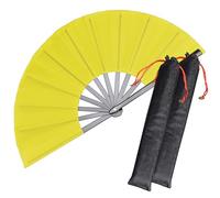 HONSHEN Confezione da 2 ventagli pieghevoli grandi, gialli, per kung fu tai chi, in tessuto di nylon, per uomini e donne, per esibizioni, danza, decorazioni, festival, regalo (ventaglio pieghevole