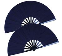 HONSHEN Confezione da 2 ventagli pieghevoli grandi, neri, per kung fu tai chi, in tessuto di nylon, per uomini e donne, performance, danza, decorazioni, festival, regalo (ventaglio pieghevole nero 2p)