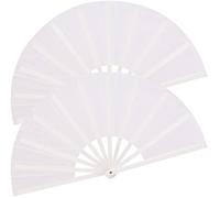 HONSHEN Ventaglio pieghevole in tessuto di nylon, per uomini e donne, per danza, decorazioni, festival, regalo (ventaglio pieghevole bianco 2p)