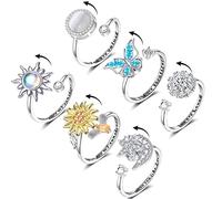 Honsny Anelli Fidget da donna, anello fidget per ansia, antistress, set di anelli per ansia, in ottone, con zirconia cubica