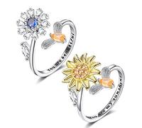 Honsny Anelli fidget per donne e ragazze, anelli fidget spinner per ansia, regolabili, set di anelli per alleviare l'ansia, girasole, farfalla, ape, stella, luna, antistress, anelli rotanti per adulti