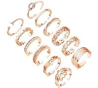 Honsny Set di 12 anelli per dita dei piedi da donna, in oro 14 carati, regolabili, con zirconia cubica, anello per dita aperte, gioielli da spiaggia bohémien, Oro Argento, Nessuna pietra preziosa