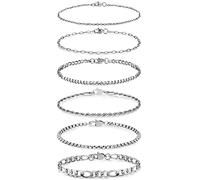 Honsny Set di 6 braccialetti in acciaio inox per donne e uomini, placcati in oro 14 carati, con catenine cubane e catenine delicate, 16 cm, 17 cm, 19 cm, 24 cm, gioielli alla moda, 7.8 Inches, Acciaio