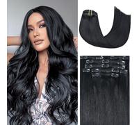 Honsoo Extension di capelli neri con clip, 70 g, 7 pezzi, lisci e setosi, non cadono, per testa completa, capelli umani veri, per donne nere