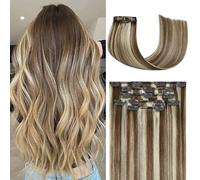 Honsoo Extension per capelli veri con clip, 45,7 cm, 70 g, 7 pezzi, castano chiaro a biondo, con balayage naturale