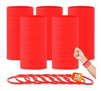 HONTIUS 50 Pezzi Braccialetti In Silicone, 0.24'' 6 mm di larghezza super stretto Braccialetti In Gomma, Vuoto Elastici di Gomma per per Adulti Uomo Donna Scuola Festa Fitness Corsa Sport Rosso