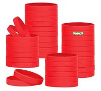 HONTIUS 50 Pezzi Braccialetti In Silicone, 6.3'' Braccialetti In Gomma, Vuoto Elastici di Gomma per per Adulti Uomo Donna Scuola Insegnante Squadra Festa Fitness Corsa Sport Rosso