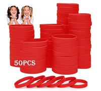 HONTIUS 7'' Braccialetti In Gomma, 50 Pezzi Braccialetti In Silicone, Rosso Vuoto Elastici di Gomma per Uomo Donna Scuola Insegnante Squadra Festa 8~12 di età