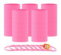 HONTIUS Braccialetti In Silicone, 0.24'' 6 mm di larghezza super stretto Braccialetti In Gomma, Vuoto Elastici di Gomma per per Adulti Uomo Donna Scuola Festa Fitness Corsa Sport (Rosa, 50 Pezzi)