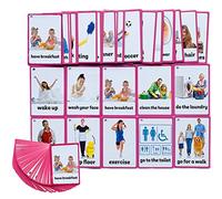 HONTOUSIP 45 PCS Daily Routines Cards- Learning Picture & Word Card Flashcards(English Word Learning Card & Pocket Size Flash Card for Children And Preschool),5.35x3.62in