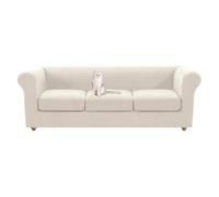 HonunGron Copridivano 1 2 3 Posti con Braccioli, Copridivani Chesterfield Elasticizzato con Copriseduta Divano Separati, Copri Divano per Divano Curvo Montato Vintage (Bianco,3 Posti)