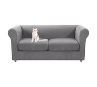 HonunGron Copridivano 1 2 3 Posti con Braccioli, Copridivani Chesterfield Elasticizzato con Copriseduta Divano Separati, Copri Divano per Divano Curvo Montato Vintage (Grigio,2 Posti)