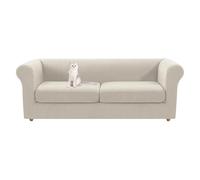 HonunGron Copridivano 1 2 3 Posti con Braccioli, Copridivani Chesterfield Elasticizzato con Copriseduta Divano Separati, Copri Divano per Divano Curvo Montato Vintage (Avorio,Grande 2 Posti)