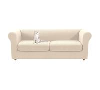 HonunGron Copridivano 1 2 3 Posti con Braccioli, Copridivani Chesterfield Elasticizzato con Copriseduta Divano Separati, Copri Divano per Divano Curvo Montato Vintage (Beige,Grande 2 Posti)