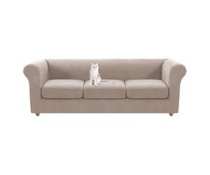 HonunGron Copridivano 1 2 3 Posti con Braccioli, Copridivani Chesterfield Elasticizzato con Copriseduta Divano Separati, Copri Divano per Divano Curvo Montato Vintage (Cachi,3 Posti)