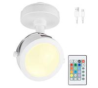 HONWELL Faretti LED Plafoniere senza fili con telecomando, Faretti da soffitto orientabile plafoniera faretto,dimmerabili Luci di ricarica a colori Luci girevoli per freccette Cabinet, bianco