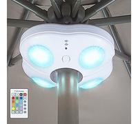 HONWELL Patio Ombrello Luce a Batteria,12 colori Ombrello da esterno Palo Luce Telecomando, 4 Luminosità Modalità Cordless 20 Luci LED a 250 Lumen, Lampada da Campeggio per Tenda, Spiaggia-Bianca