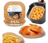 HONYAO 16x16 cm Fogli di Carta Forno per Friggitrice ad Aria 2-4,1 L,100 Pezzi Antiaderente Usa e Getta Pergamena Liner Accessori per Air Fryer - Quadrato