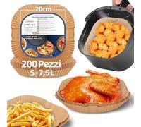 HONYAO 20x20 cm Fogli di Carta Forno per Friggitrice ad Aria XXL 5-7,5 L, 200 Pezzi Antiaderente Usa e Getta Carta Pergamena, Impermeabile Antiolio Accessori per Air Fryer - Quadrato