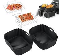 HONYAO Accessori per Friggitrice ad Aria Doppio Cestello, Air Fryer Accessori Stampo Silicone Compatibile con Ninja Dual AF300EU, AF400EU, AF451EU e Altri Dual Zone Airfryer 7,6 L - 10 L