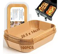 HONYAO Fogli Carta Forno Rettangolare per Friggitrice ad Aria Doppio Cestello, 100 Pezzi 20,5x14cm Teglia Air Fryer Accessori Compatibile con Ninja Dual Zone Double Stack e Altri Doppio Zona Airfryer