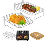 HONYAO Griglia per Friggitrice ad Aria Doppia 7,6L-10L - Set di 2 Accessori in Acciaio Inox Compatibile con Ninja, Cosori, altre Friggitrici ad Aria doppie o con Cestello Rettangolare