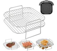 HONYAO Griglia Quadrata per Friggitrice ad Aria 20,5 cm, 2 Pezzi Griglie Impilab