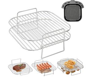HONYAO Griglia Quadrata per Friggitrice ad Aria 20,5 cm, 2 Pezzi Griglie Impilabili Accessori Air Fryer Inossidabile per Ariete Moulinex Cecotec Ninja Cosori Philips, altra Air Fryer Forno o Vaporiera