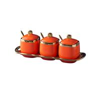 hOnYbmq Zuccheriera in ceramica, 3 Set Of Sugar Container Spice Jar,Colorful Ceramic Coffee Sugar Canisters(Orange)