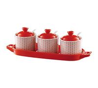 hOnYbmq Zuccheriera in ceramica, Blue Sugar Bowl with Lid, Sugar Container Spice Jar, Sugar Salt Pot Seasoning Canister(Red)