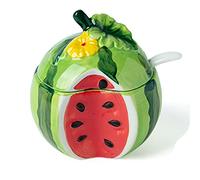 hOnYbmq Zuccheriera in ceramica, Colorful Ceramic Coffee Sugar Canisters, Sugar Container Spice Jar, Salt Pot Seasoning Canister(Watermelon,1)