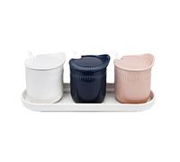 hOnYbmq Zuccheriera in ceramica, Tricolor Sugar Bowl With Lid, Salt Pot Seasoning Canister With Small Spoon,(Mixed Color)