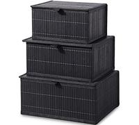 Honygebia Cestino Portaoggetti con Coperchio - Nero Bambù Decorative Scatola Porta Oggetti, Set di 3 Cesto Vimini con Rivestimento in Tessuto Intrecciato per Cucina Bagno Salotto Organizer