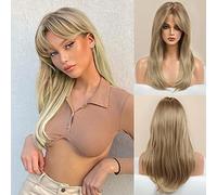 Honygebia - Parrucca color biondo scuro con frangia, da donna, ondulata, capelli sintetici realistici, resistenti al calore, adatta per carnevale, cosplay e feste a tema