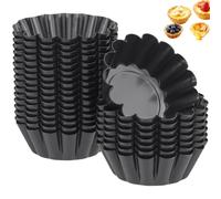 HONYUET 24 mini stampi per crostate da 6,5 cm, in acciaio al carbonio nero, antiaderenti, piccole teglie scanalate, per la casa, la pasticceria