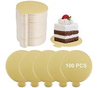 HONZUEN 100 Pezzi Mini Vassoi per Torte Rotondi, Tavole Rotonde per Mousse, USA e Getta Basi di Cartone per Torta, Cake Dessert Display Vassoio per Nozze Compleanno Partito(circa 8 cm) (d'oro)