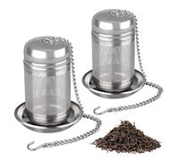 HONZUEN 2 Pezzi Infusore Tè in Acciaio Inox, Filtro Riutilizzabile Maglia Fine con Coperchio Catena e Vassoio, Colino da Tè per Tazza Brocca, Infusore per Tisane Tè Sfuso Erbe Spezie