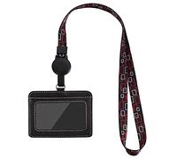 HONZUEN ID Carte Porta Badge in Pelle PU con Cordoncino, Lanyard con Portabadge Nero e Bobina Retrattile, ID Badge Cardholder per Personale Infermiera Insegnante Studenti(Orizzontale)