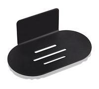 HONZUEN Porta Saponetta da Muro Autoadesivo, Cucina Bagno Portasapone da Acciaio Inox, No Foratura Porta Saponetta Scolo per Riporre Spugne di Sapone Spazzole(Nero)