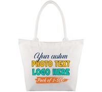 HooAMI Sacchetti di tela personalizzati, confezione da 500 pezzi, con immagine e testo, borse riutilizzabili personalizzate per shopping, pubblicità, promozione, regalo, attività