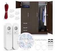 Hoobabuy Striscia LED con Sensore di Movimento e Sensore Luce, Batteria Ricaricabile, Rilevatore di Movimento, Illuminazione per Armadio, Scale, Cucina, 5M, Bianco Freddo 6500K
