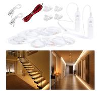 Hoobabuy Striscia LED con Sensore Movimento e Sensore Luce, Batteria Ricaricabile, Rilevatore Movimento, Illuminazione per Armadio, Scale, Cucina, 5M, Bianco Caldo 2700K