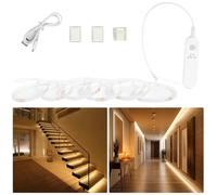 Hoobabuy Striscia LED con Sensore Movimento e Sensore Luce, Batteria Ricaricabile, Rilevatore Movimento, Illuminazione per Armadio, Scale, Cucina, 2M, Bianco Caldo 2700K