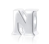 Hoobeads - Ciondolo in Argento Sterling 925, con Lettera dell'alfabeto A-Z, Compatibile con Braccialetti Pandora, Colore: N, cod. HB0485