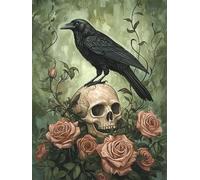 Hoobee Diamond Painting Cranio, Diamond Painting Kit Corvo, Pittura Diamante Fai Da Te, Punto Croce Kit Arte E Artigianato Per Casa E Pareti Decorazione (30x40cm)-19