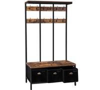 HOOBRO Appendiabiti da Ingresso, Attaccapanni con Armadietto, con 12 Ganci, 3 Scomparti, Panca, Stabile e Facile da Montare, Stile Industriale, per Entrata, Soggiorno, Camera da Letto EBF33MT01