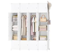 HOOBRO Armadio Modulare, 20 Cubi Armadio in Plastici con Ante, Portatile Guardaroba con 2 Barra Appendiabiti, per Soggiorno, Camera da Letto, Ingresso, Bianco EWT45LY01N1