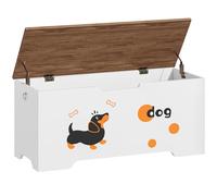 HOOBRO Cassapanca Bambini con Motivo Cane, Baule Giocattoli con 2 Maniglie Sicurezza, 110 x 40 x 49,4 cm, Panca Contenitore Stile Rustico Ingresso, Camera Letto, Soggiorno, Bianco e Noce EWH495CW01